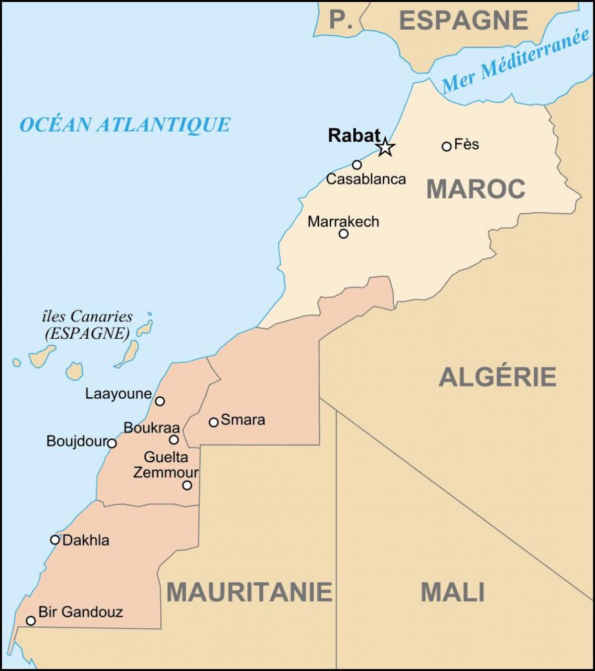 Map of Morocco and bordering countries