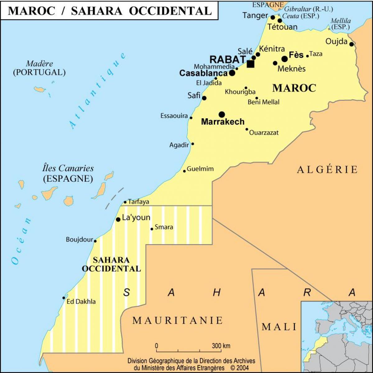 Map of Morocco with main cities